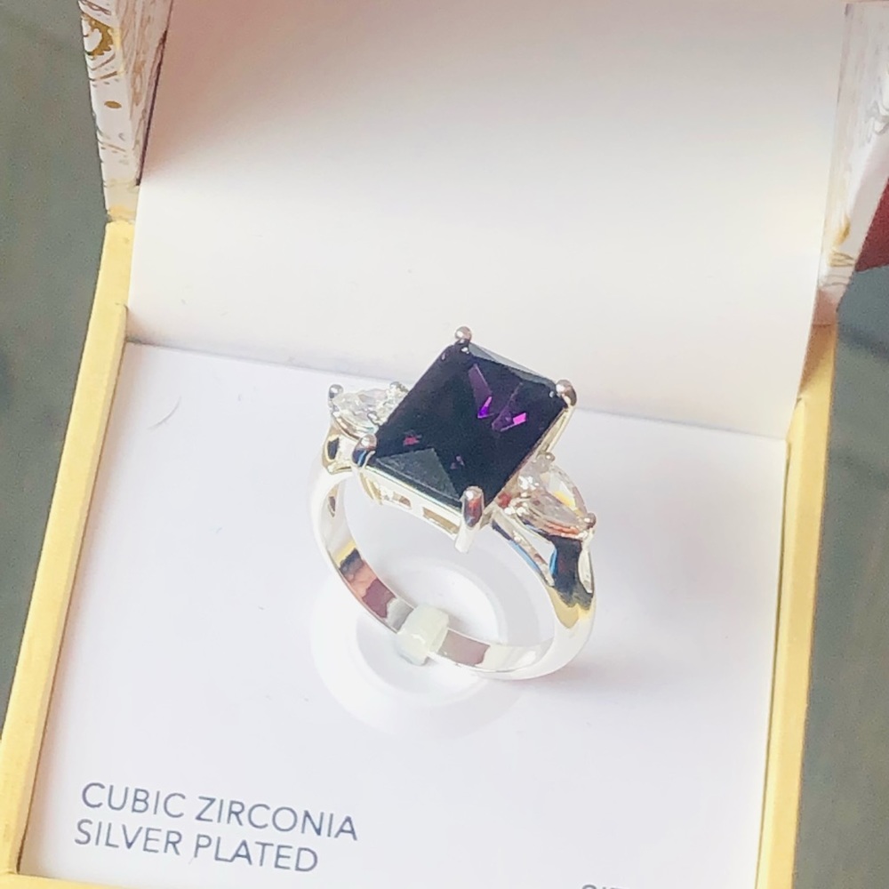 New Charter Club Emerald cut purple cubic zirconia statement ring